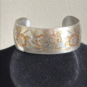Reed & Barton Vintage Damascene Jewelry Collection Cuff Bracelet Flowers